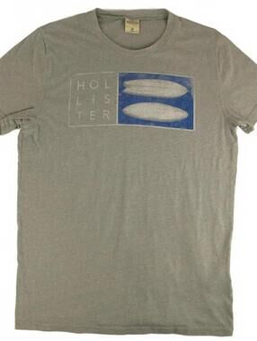 Hollister Surfboard Graphic Logo Gray T-Shirt Medium